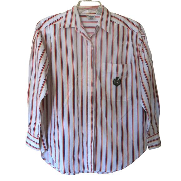 VINTAGE HUNTINGTON RIDGE Button Down Shirt Size M Boyfriend Style White Striped - Picture 1 of 5